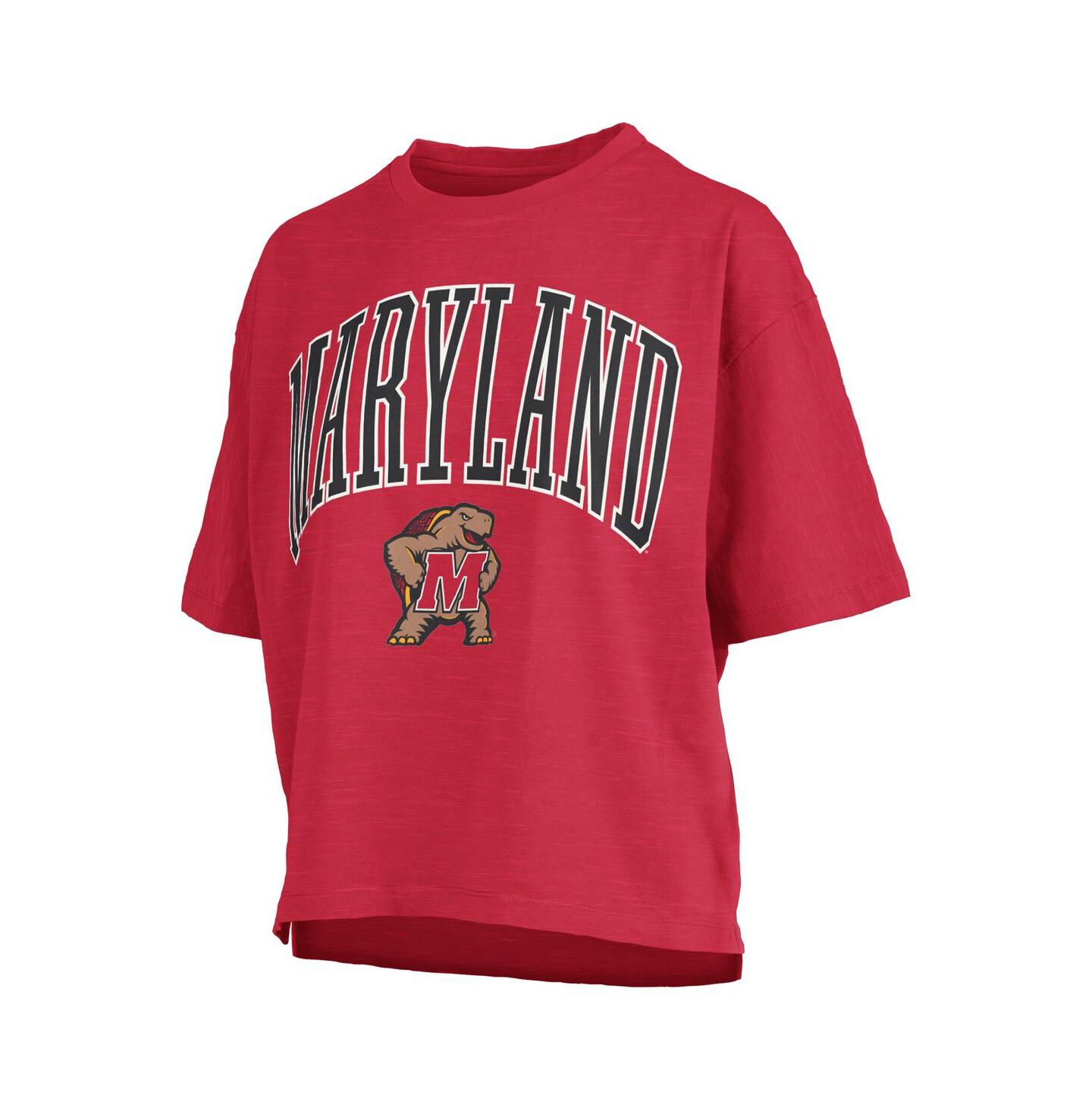 Женская футболка Pressbox Red Maryland Terrapins Nelson Arch Over Logo Waist Length Oversized Slub — фото 3