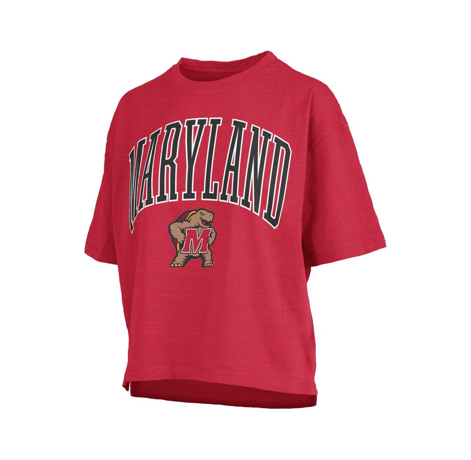 Women's Red Maryland Terrapins Nelson Arch Over Logo Waist Length Oversized Slub T-Shirt