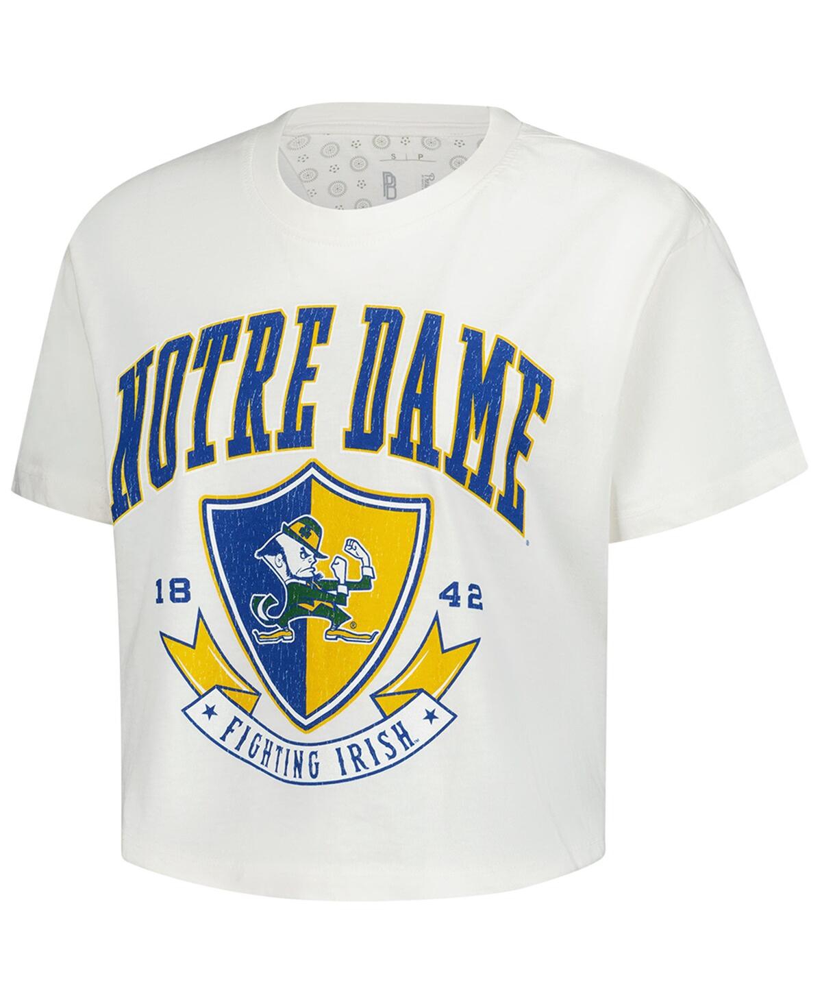 PRESSBOX WOMEN'S CREAM NOTRE DAME FIGHTING IRISH BUCKLER VINTAGE CROPPED T-SHIRT 
