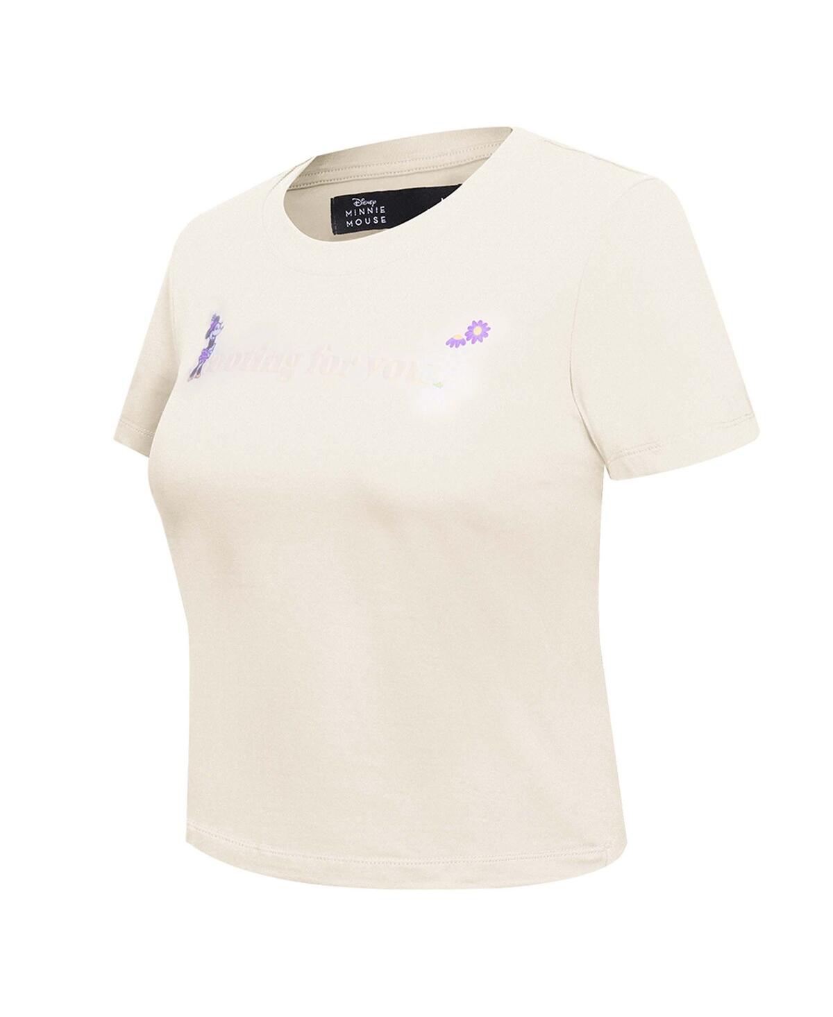 Freeze Max Women's Cream Mickey Friends Rooting For You Baby Doll Cropped T-shirt In Cream
