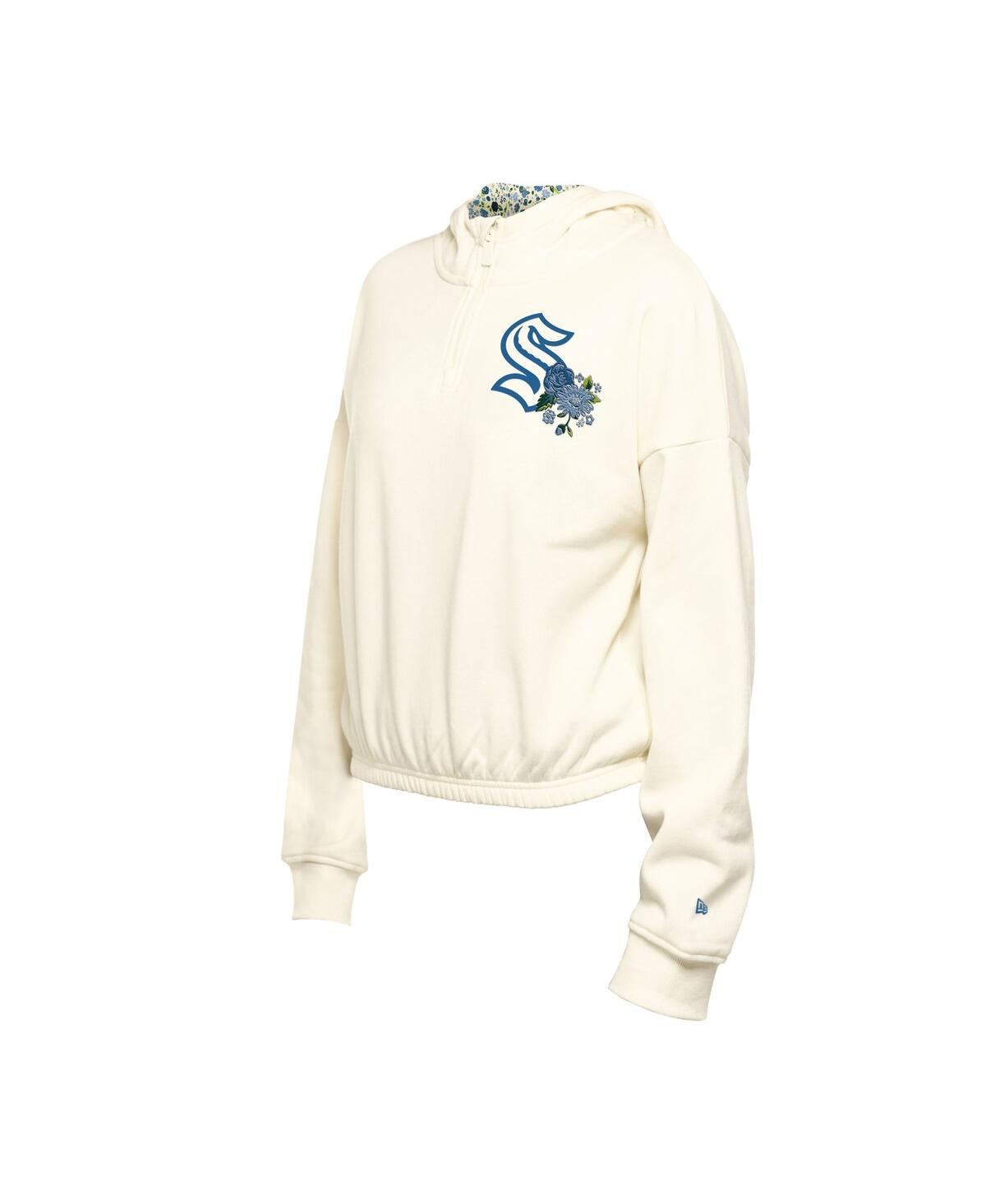 Shop New Era Women's Cream Seattle Kraken Glam Game Quarter-zip Cropped Floral Pullover Hoodie