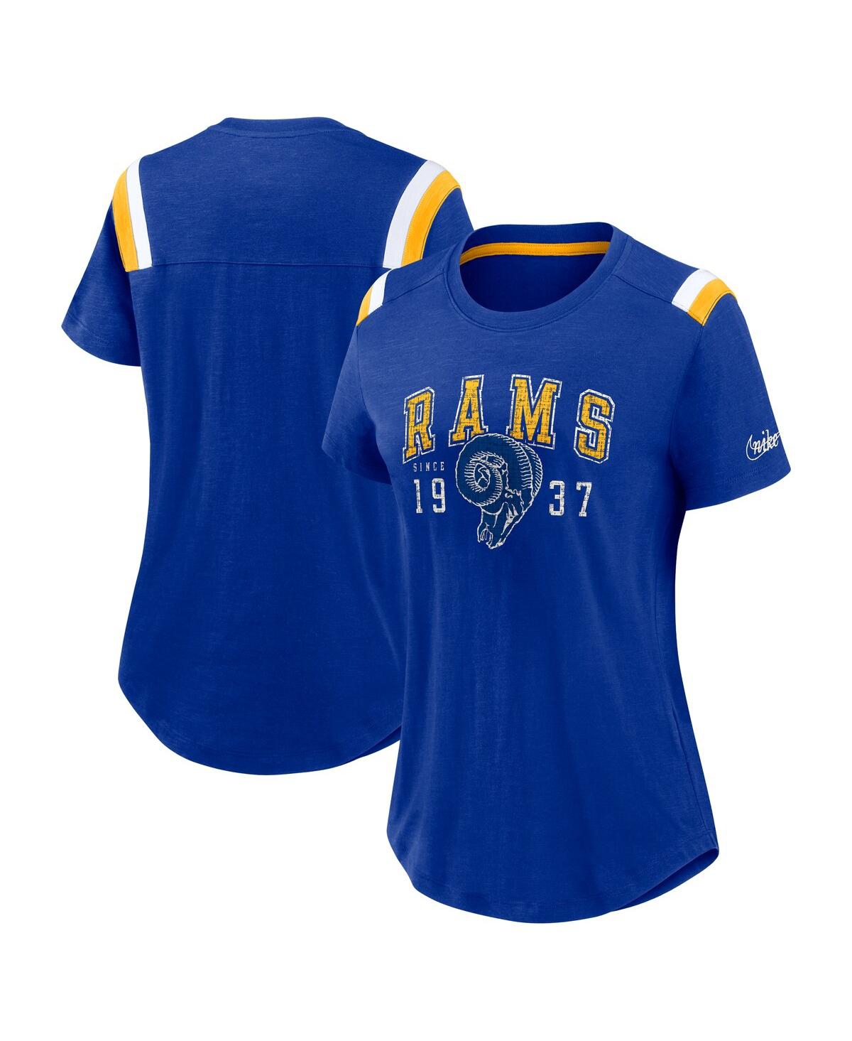 Nike Women's Heather Royal Los Angeles Rams Historic Slub Fashion T-shirt In Heather Royal