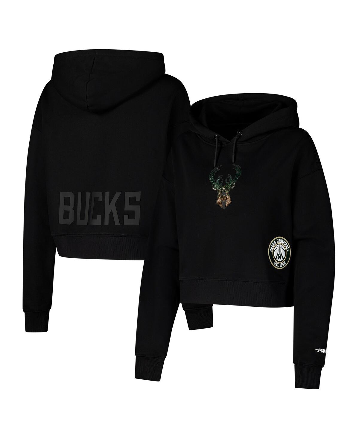 Pro Standard Women's Black Milwaukee Bucks Jewels Cropped Pullover Hoodie In Black