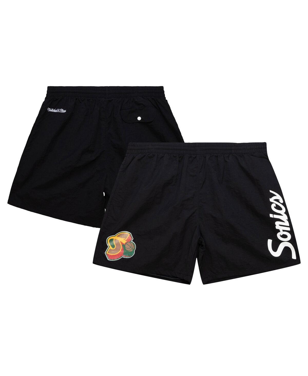 Mitchell & Ness Men's Black Seattle Supersonics Team Essentials Nylon Shorts In Black