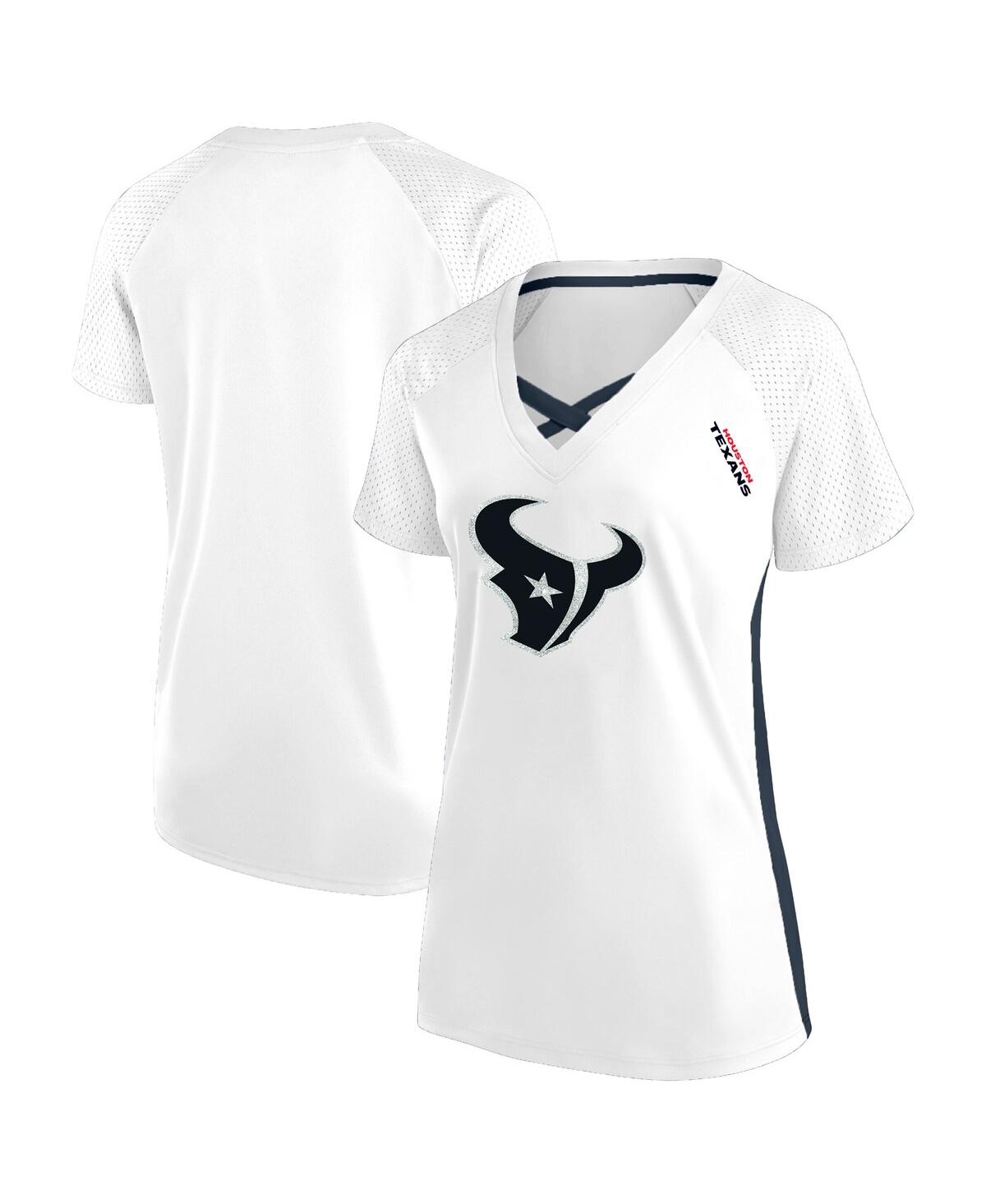 Fanatics Women's White Houston Texans Plus Size Glitter Lace-up V- Neck T-shirt In White