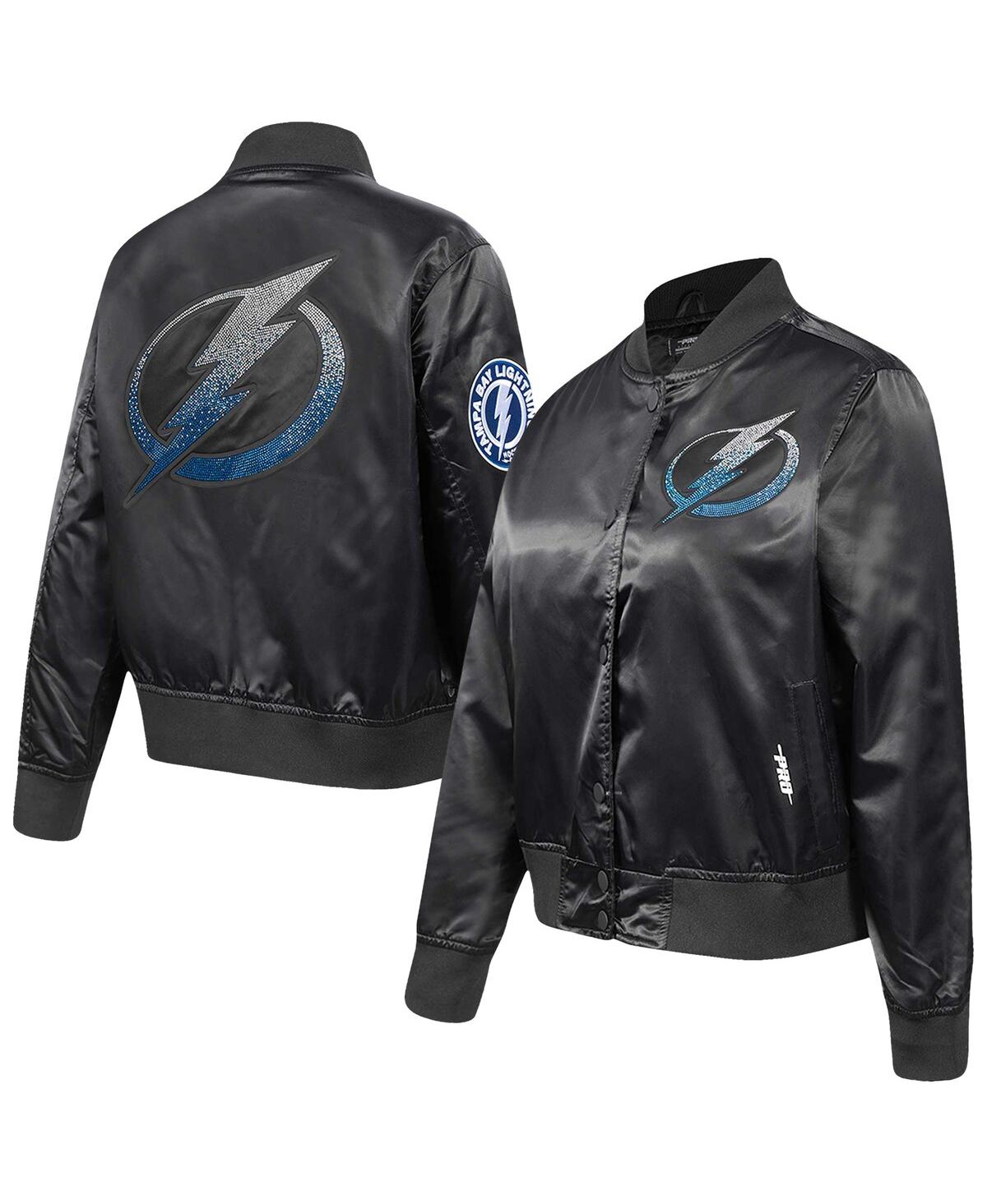 Women's Black Tampa Bay Lightning Rhinestone Jewels Satin Full-Snap Jacket - Black