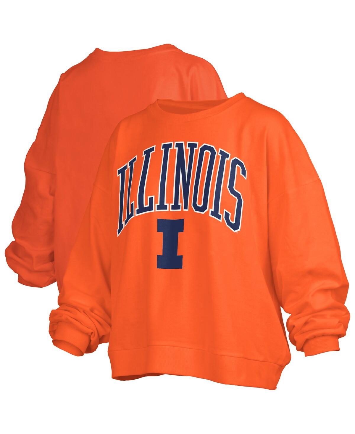Women's Orange Illinois Fighting Illini Janise Arch Over Logo Waist Length Oversized Pullover Sweatshirt - Orange