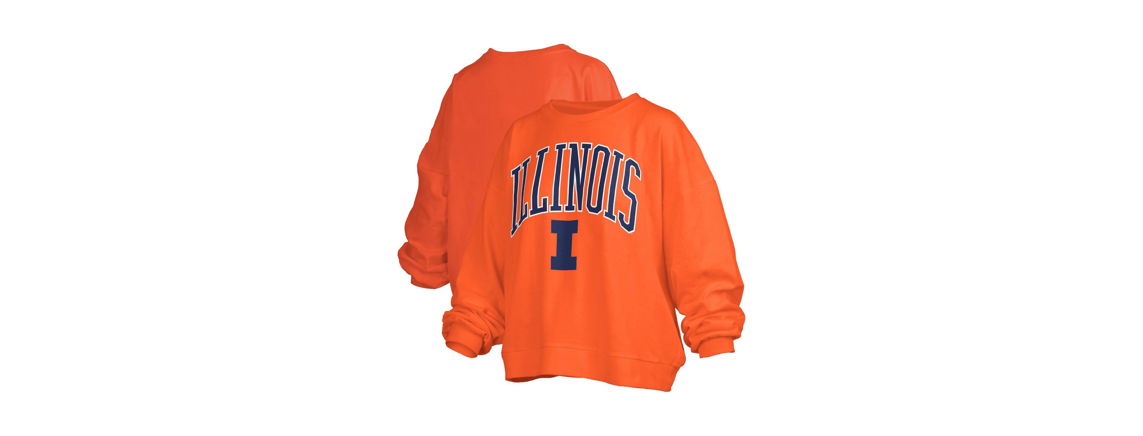 Pressbox Women's Orange Illinois Fighting Illini Janise Arch Over Logo Waist Length Oversized Pullover Sweatshirt