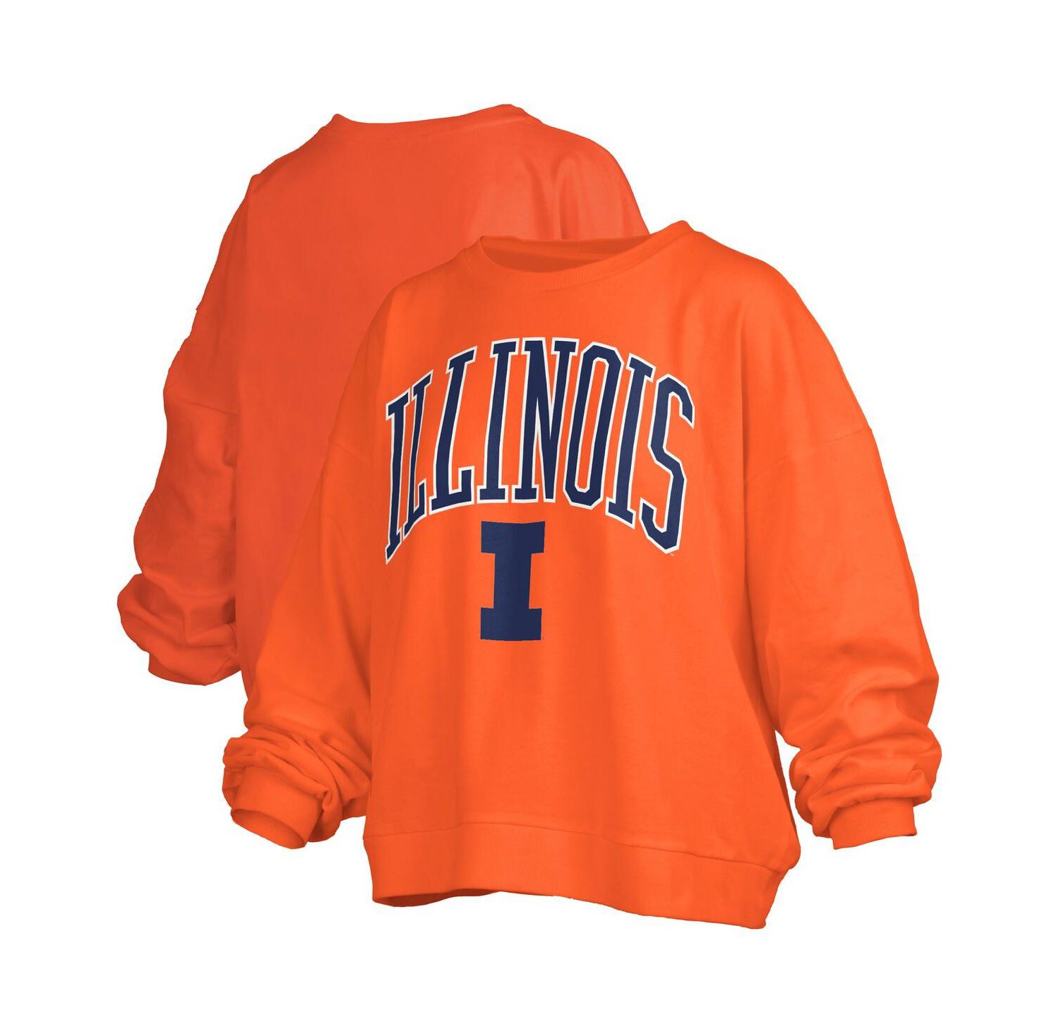 Women's Orange Illinois Fighting Illini Janise Arch Over Logo Waist Length Oversized Pullover Sweatshirt