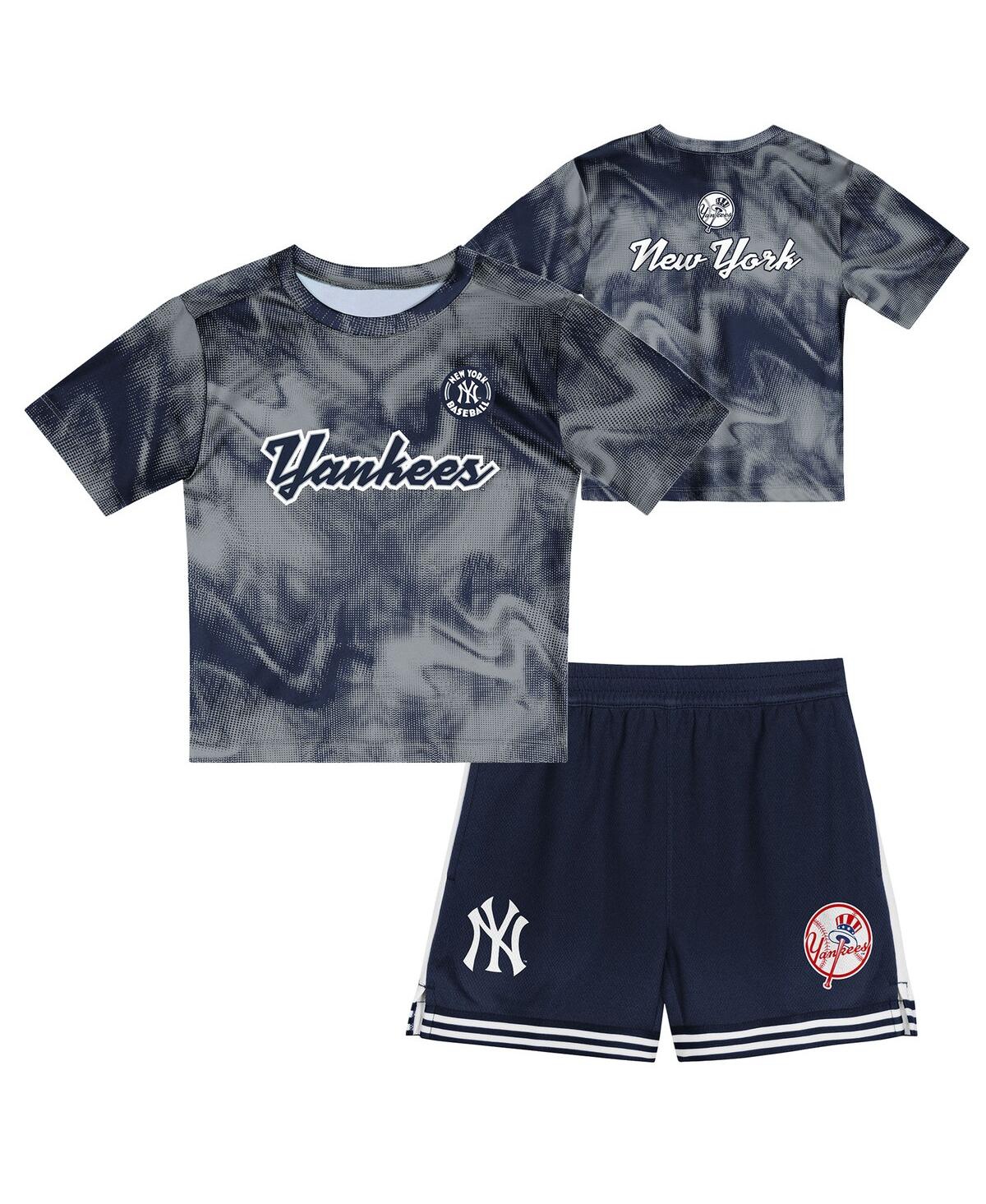 Outerstuff Toddler 2-piece Gray/navy New York Yankees Pinch Hitter Infielder T-shirt And Shorts Set In Gray,navy