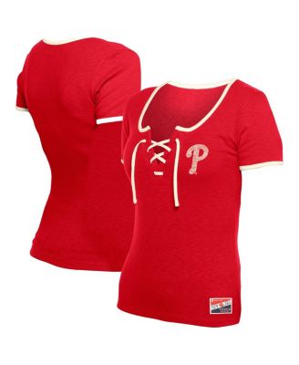 New Era - Women's Red Philadelphia Phillies Throwback Lace Up T-Shirt