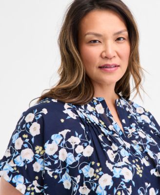 Plus Size Printed Short-Sleeve Blouse, Exclusively at Macy's 