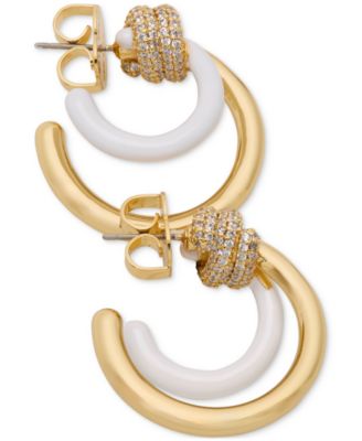 Gold-Tone Medium Pav&eacute; Knot Layered Hoop Earrings, 1.12"