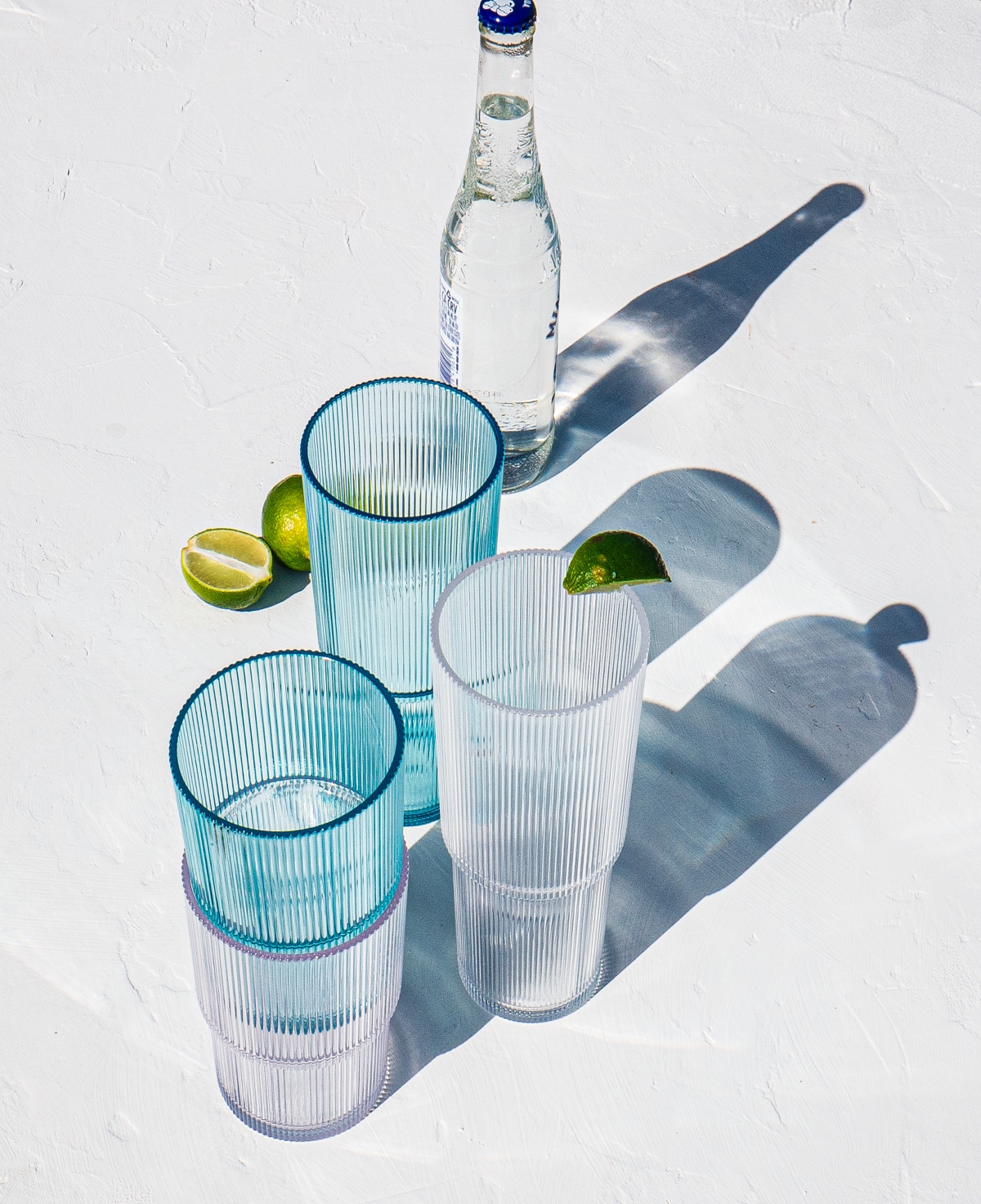 Tarhong Fine Ribbed Jumbo Glasses, Set Of 6 In Blue