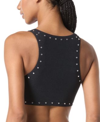 Женский укороченный топ MICHAEL Michael Kors из крепового кольца с заклепками спереди и низ из крепового кольца с заклепками спереди