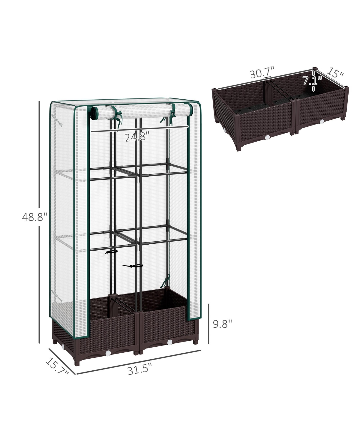 Raised Flower Bed with Trellis, 31.5&#x22; x 15.7&#x22; x 48.8&#x22;, - Brown