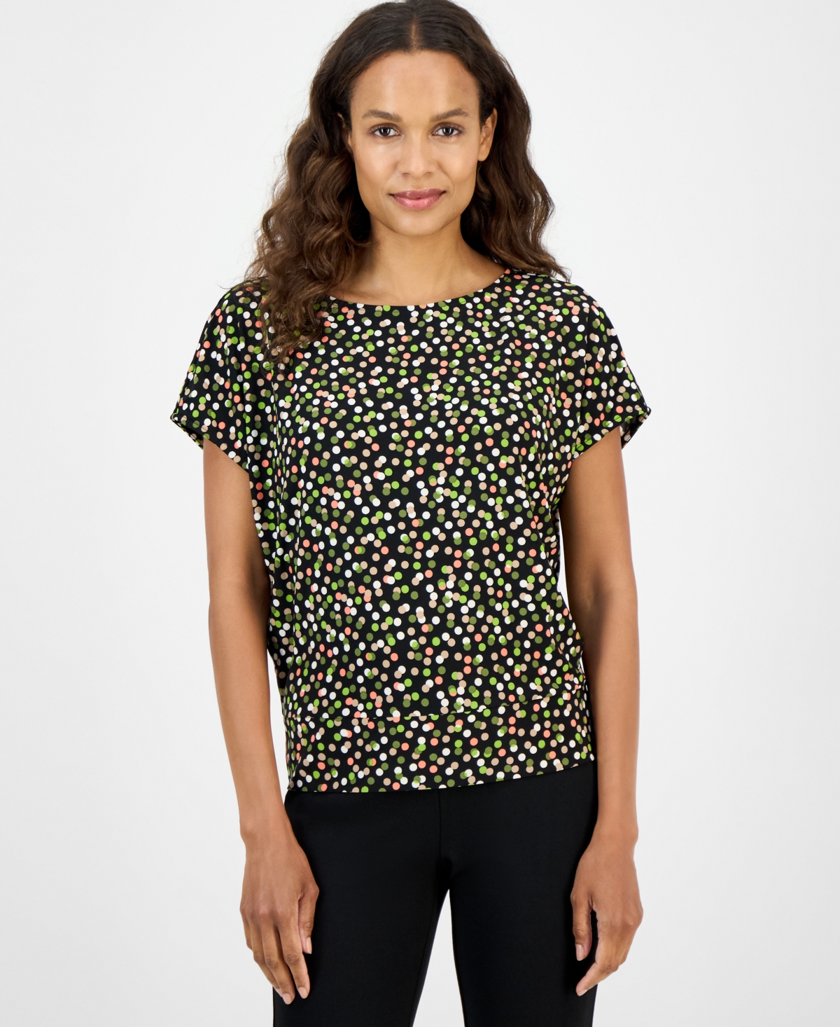 Petite Dot-Print Top - Anne Black Multi