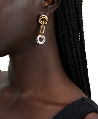 Two-Tone Interlock Linear Drop Earrings
