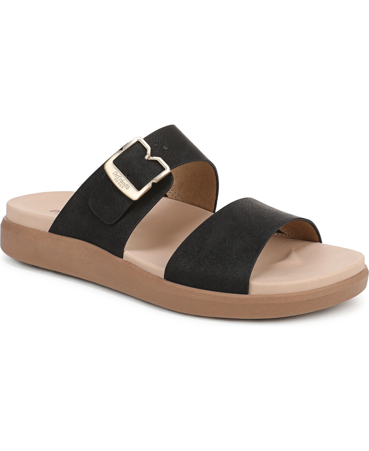 Shop Dr. Scholl's Women's All Time Round Toe Slide Sandals In Black Faux Leather