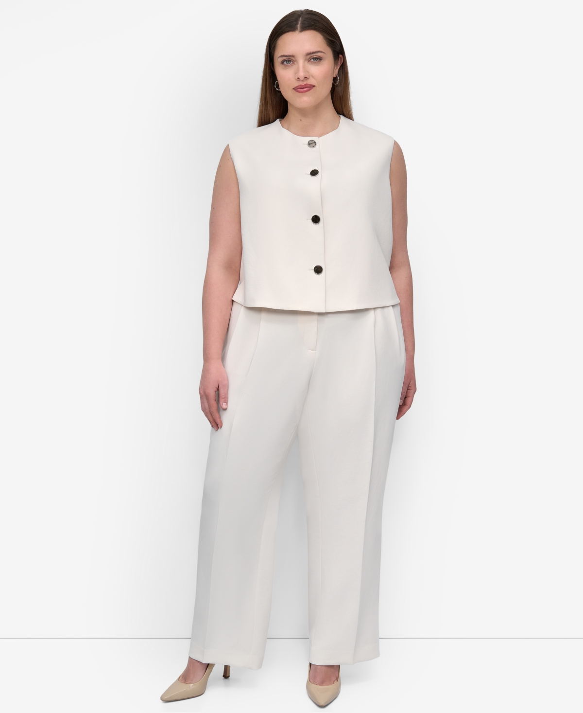 Dkny Plus Size Aero Crepe Button-front Vest In White