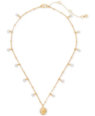 Колье-подвеска Kate Spade New York с золотым Паве, пресноводным жемчугом и имитацией раковины, удлинитель 16 дюймов + 3 дюйма