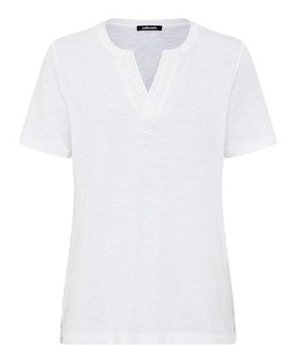Women's Split Neck T-Shirt with Embroidery