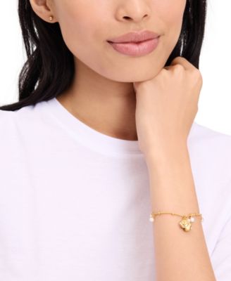 Gold-Tone Mixed Stone Shell Charm Bracelet 