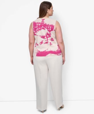 Трикотажный топ без рукавов с принтом размера плюс от DKNY