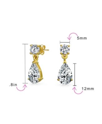 Teardrop CZ Drop Earrings in Gold Plated Sterling Silver