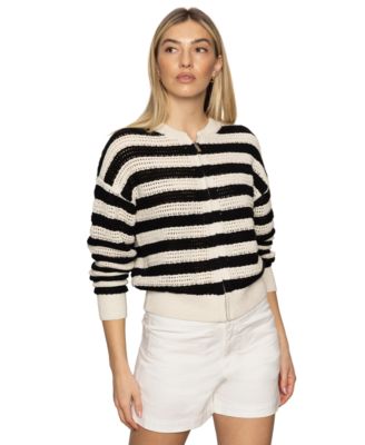 Женская хлопчатобумажная куртка-бомбер Sanctuary из открытой вязки в полоску