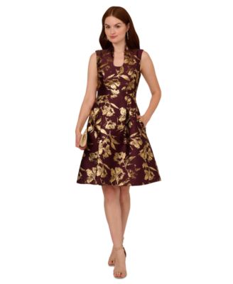 Adrianna Papell - Women's Metallic Jacquard Fit & Flare Dress