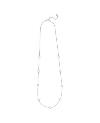 White Rhodium Open CZ Clover Station Long Necklace