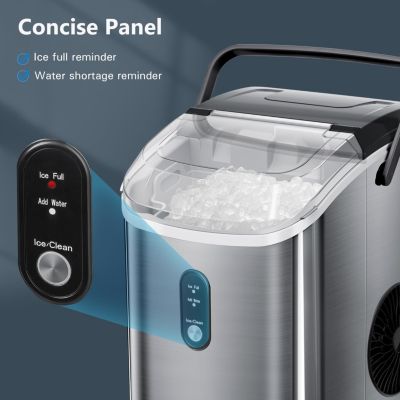 Nugget Ice Maker Countertop with Handle, 35Lbs/24Hrs,7 Mins Fast Ice Making, Stainless Steel Pellet Ice Maker with Ice Basket/Ice Scoop for Home/Bar/Party/Office