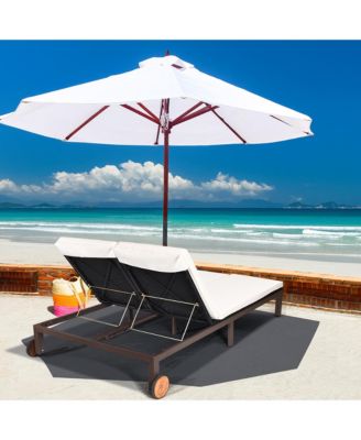 2-Person Patio Rattan Lounge Chair Chaise Recliner Adjustable Cushion