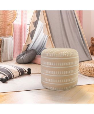 Striped Round Polyester Pouf Ottoman for Patio and Home Decor