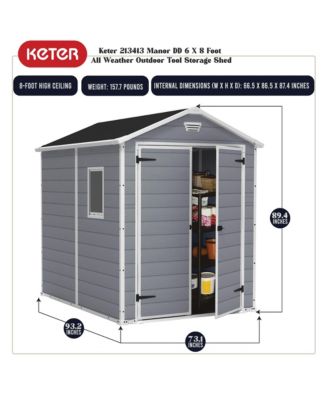 213413 Manor 6 X 8 Foot Resin All Weather Outdoor Tool Storage Shed, Grey