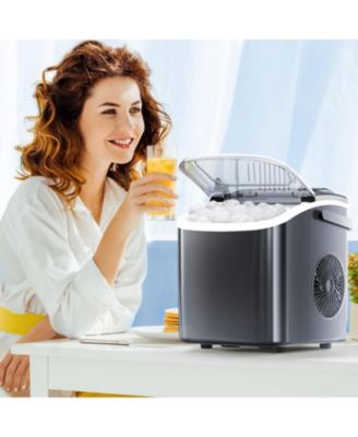 Ice Makers Countertop with Self-Cleaning, 9 Bullet Ice Ready in 6Mins, 26.5Lbs/24Hrs, Portable Ice Maket with Handle/Ice Scoop/Basket for Home/Kitchen/Camping