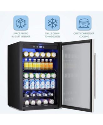 Mini Beverage Fridge with Glass Door - 145 Can Capacity, 4.4Cu.Ft Cooler for Soda, Beer or Wine, Perfect for Home, Office or Bar