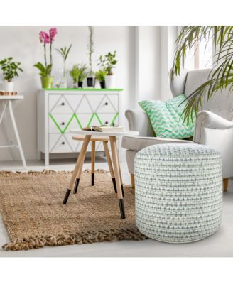 Round Geometric Polyester Pouf Ottoman for Indoor and Outdoor Seating