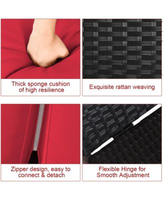 2-Person Patio Rattan Lounge Chair Chaise Recliner Adjustable Cushion