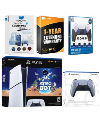 PlayStation 5 Slim Digital Astro Bot Bundle with Extra Controller, FPS Grip Kit, MightySkins Code and 1 Year Extended Warranty