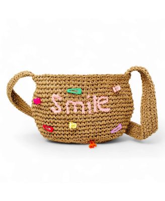 Girls Wicker Crossbody Message Charm Tote, Hot Pink "Love"