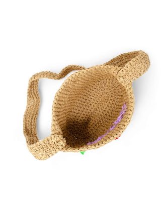 Girls Wicker Crossbody Message Charm Tote, Hot Pink "Love"