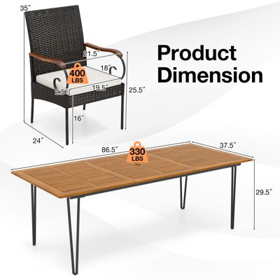 9 PCS Outdoor Patio Dining Set Acacia Wood Square & Table Armchairs Set of 8