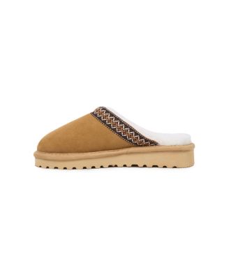 Braid Trim Shearling Slippers