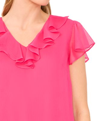 Women's Ruffle V-Neck Flutter Sleeve Top