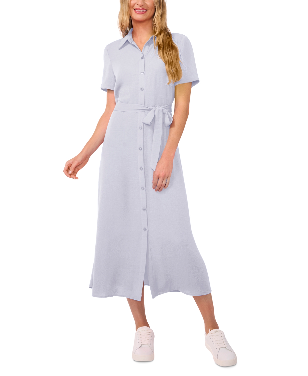 Cece Women's Short-sleeve Belted Midi Shirtdress