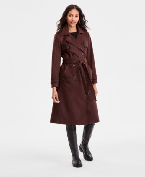 Женские куртки BCBGMAXAZRIA Women's Double Breasted Faux Suede Belted Trench Coat