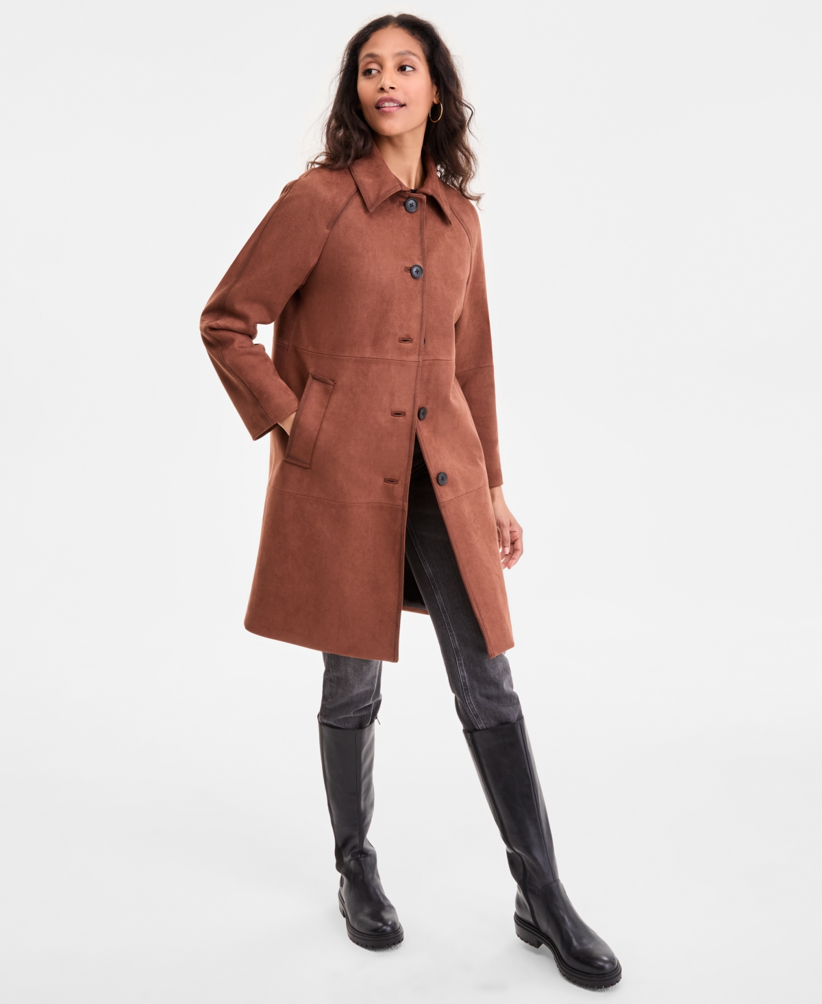Bcbgmaxazria Plus Size Button-front Faux-suede Jacket In Brown