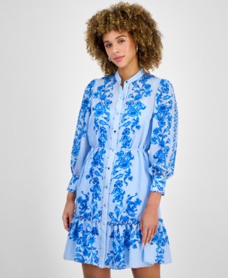 Women's Printed Button-Front Belted Dress